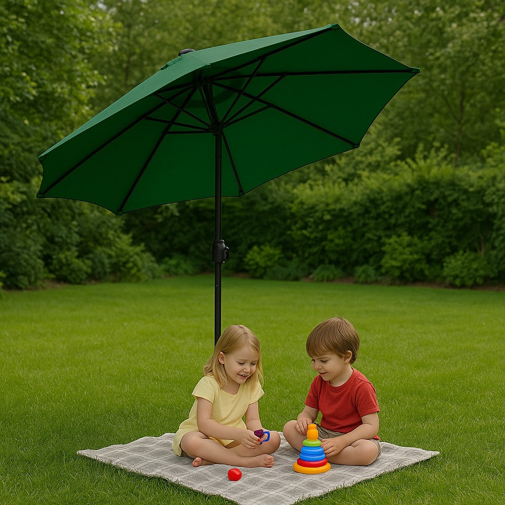 Large Tilted Garden Parasol with Crank, 6 Ribs, Green, 270 cm MultiGarden