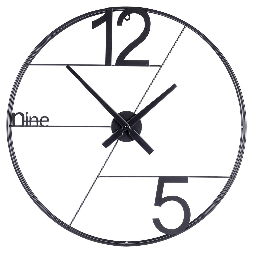 Large Wall Clock in Black Metal with Minimalist Design