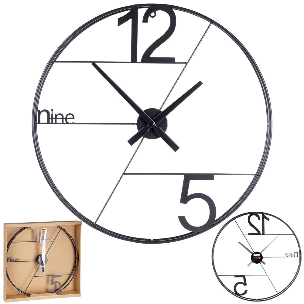 Large Wall Clock in Black Metal with Minimalist Design