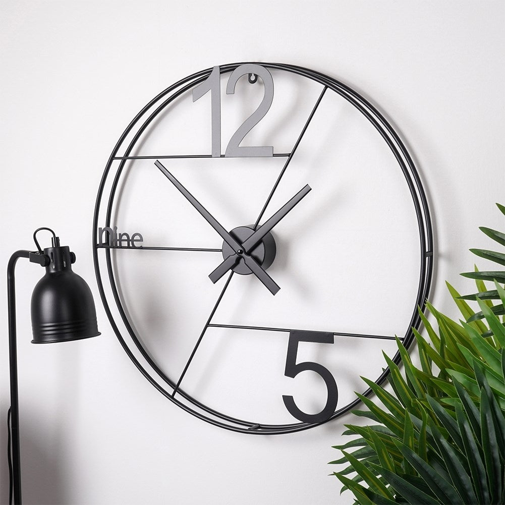 Large Wall Clock in Black Metal with Minimalist Design