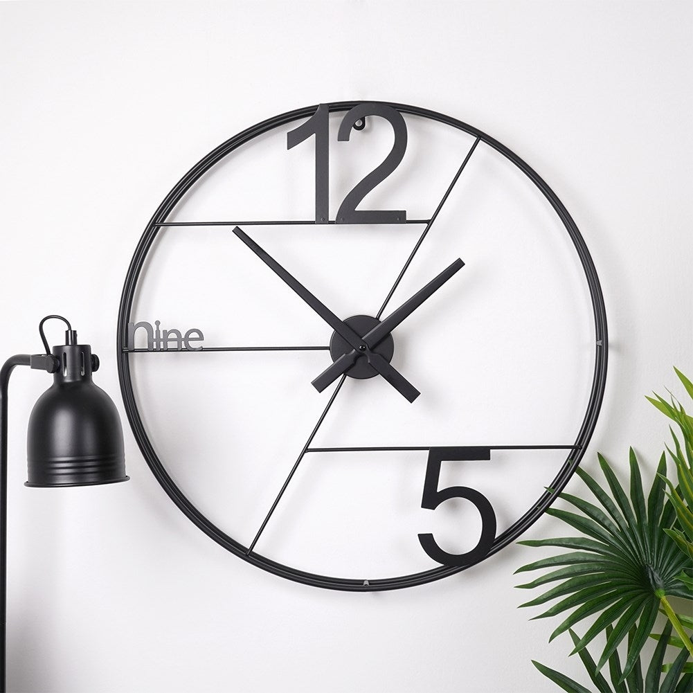 Large Wall Clock in Black Metal with Minimalist Design