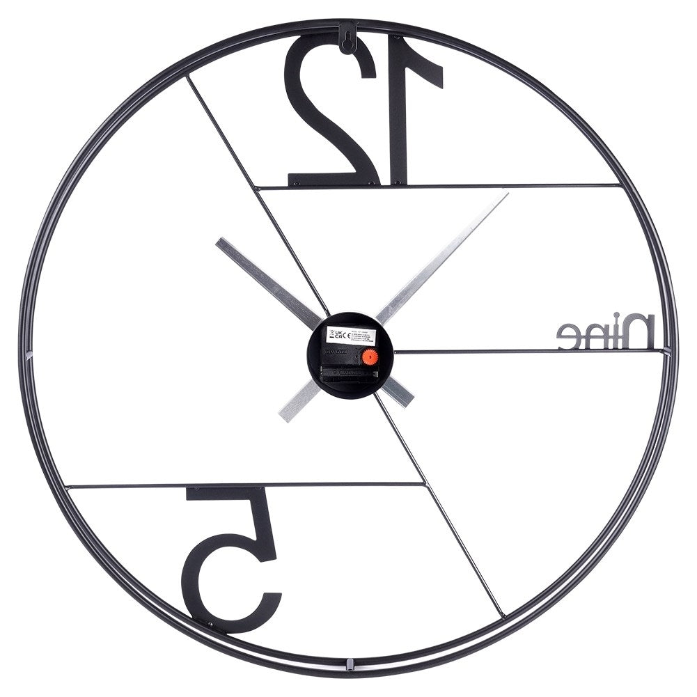 Large Wall Clock in Black Metal with Minimalist Design