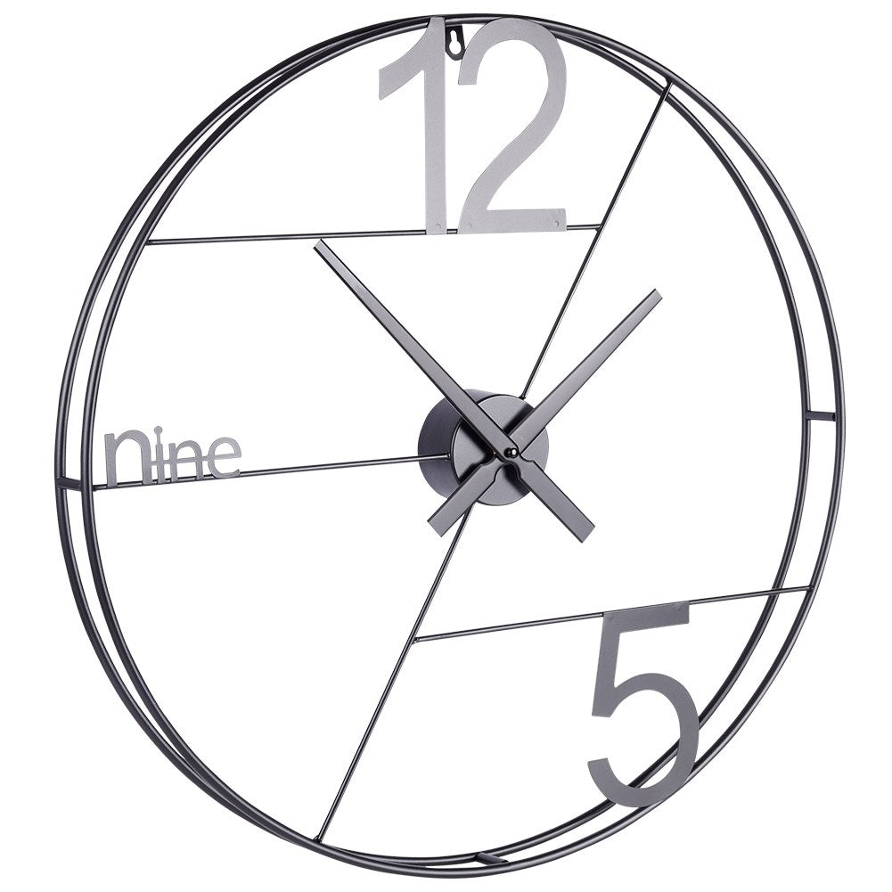 Large Wall Clock in Black Metal with Minimalist Design
