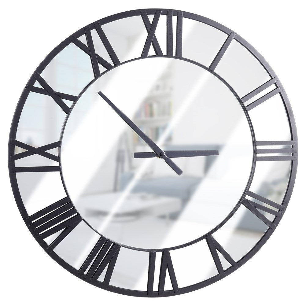 Large Wall Clock in Black Metal with Mirror Dial