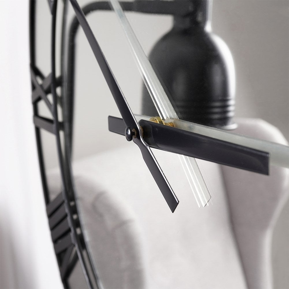 Large Wall Clock in Black Metal with Mirror Dial
