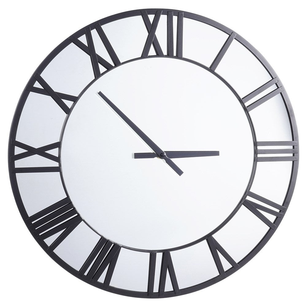 Large Wall Clock in Black Metal with Mirror Dial