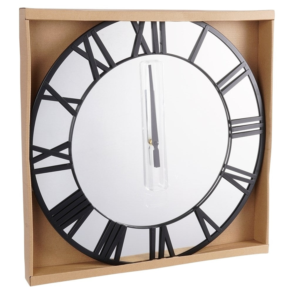 Large Wall Clock in Black Metal with Mirror Dial