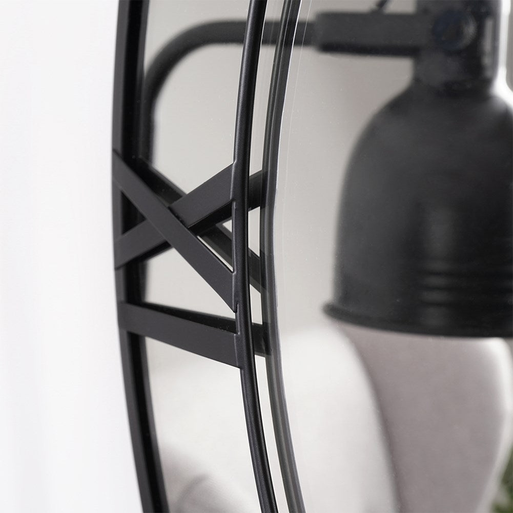 Large Wall Clock in Black Metal with Mirror Dial