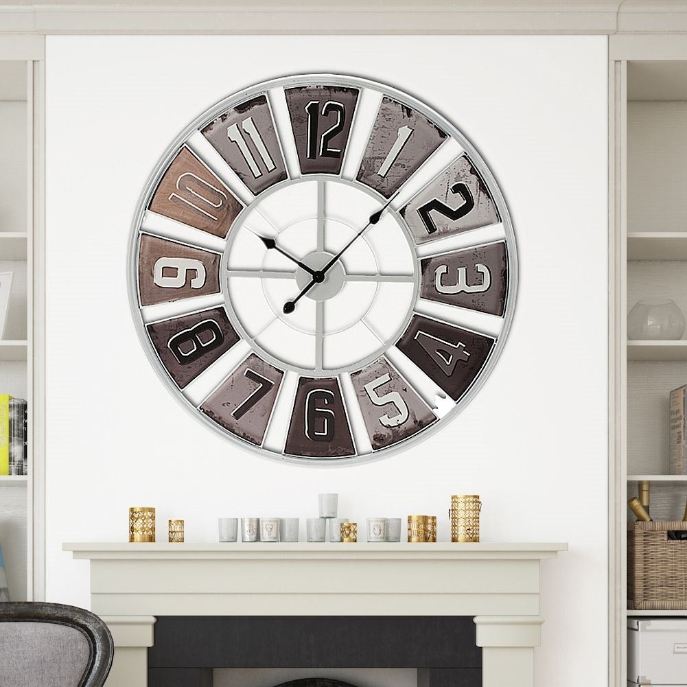 Large Wall Clock in White Metal for Loft and Modern Interiors