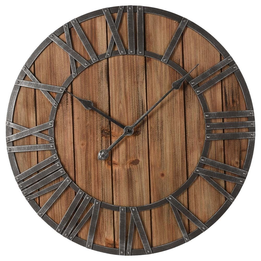 Large Wooden Wall Clock with Roman Numerals for the Home