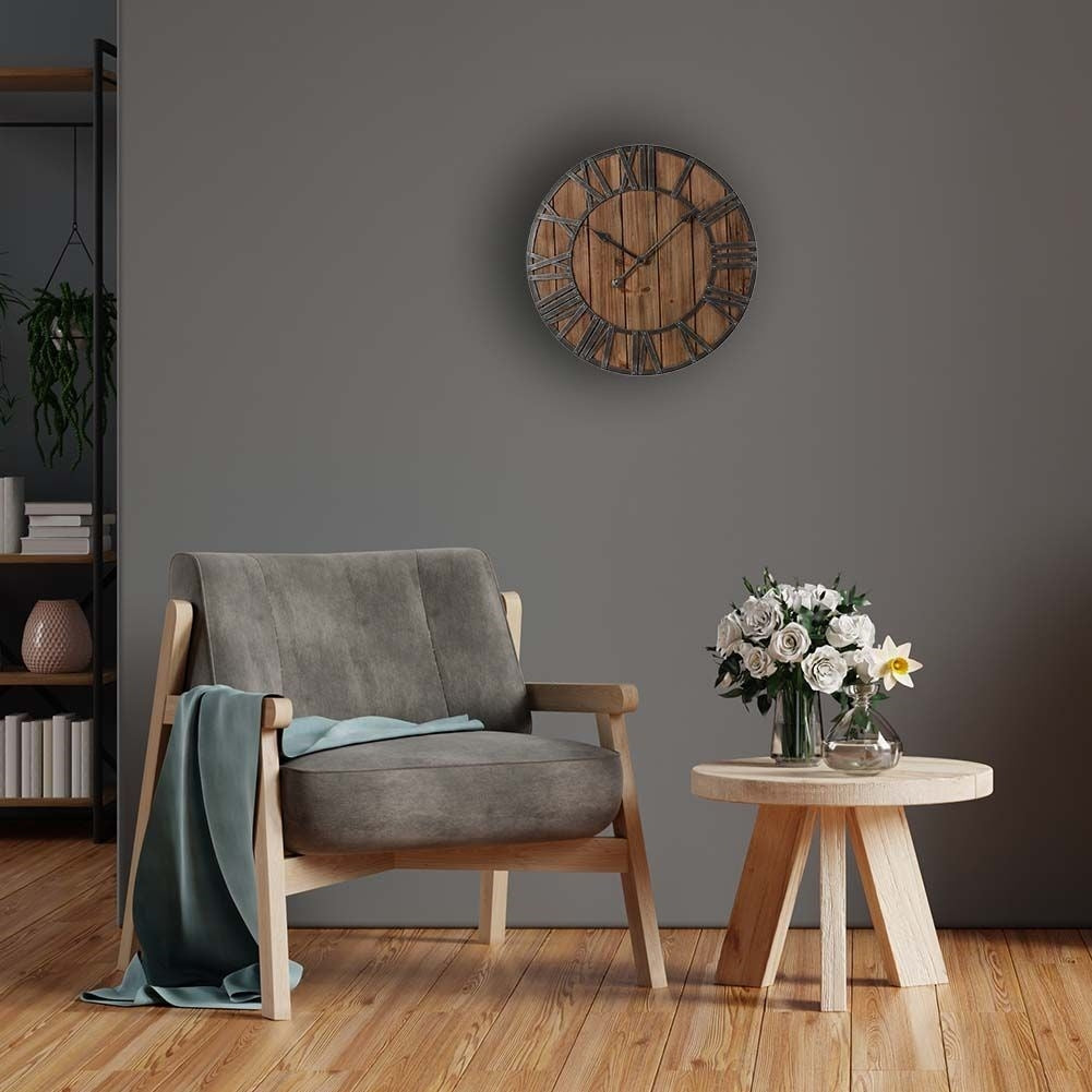Large Wooden Wall Clock with Roman Numerals for the Home