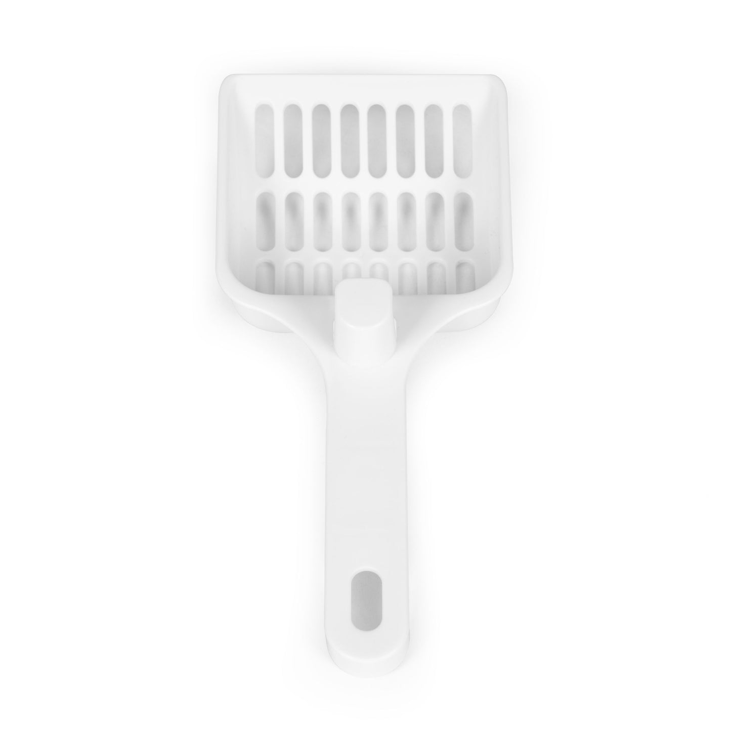 Large closed litter box with a door and a litter scoop