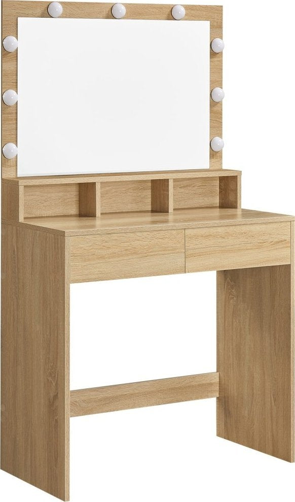 Large cosmetic dressing table with LED lighting, mirror, drawers, oak Sonoma
