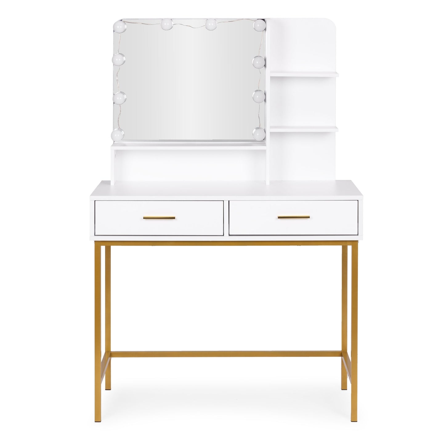 Large cosmetic dressing table with mirror and LED lighting, 3 colors, drawer shelves, ModernHome
