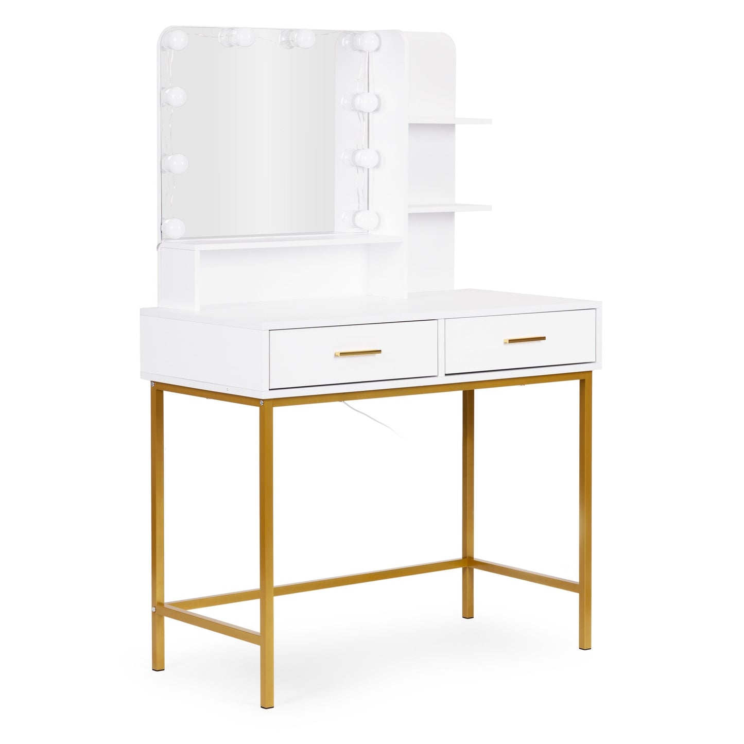 Large cosmetic dressing table with mirror and LED lighting, 3 colors, drawer shelves, ModernHome