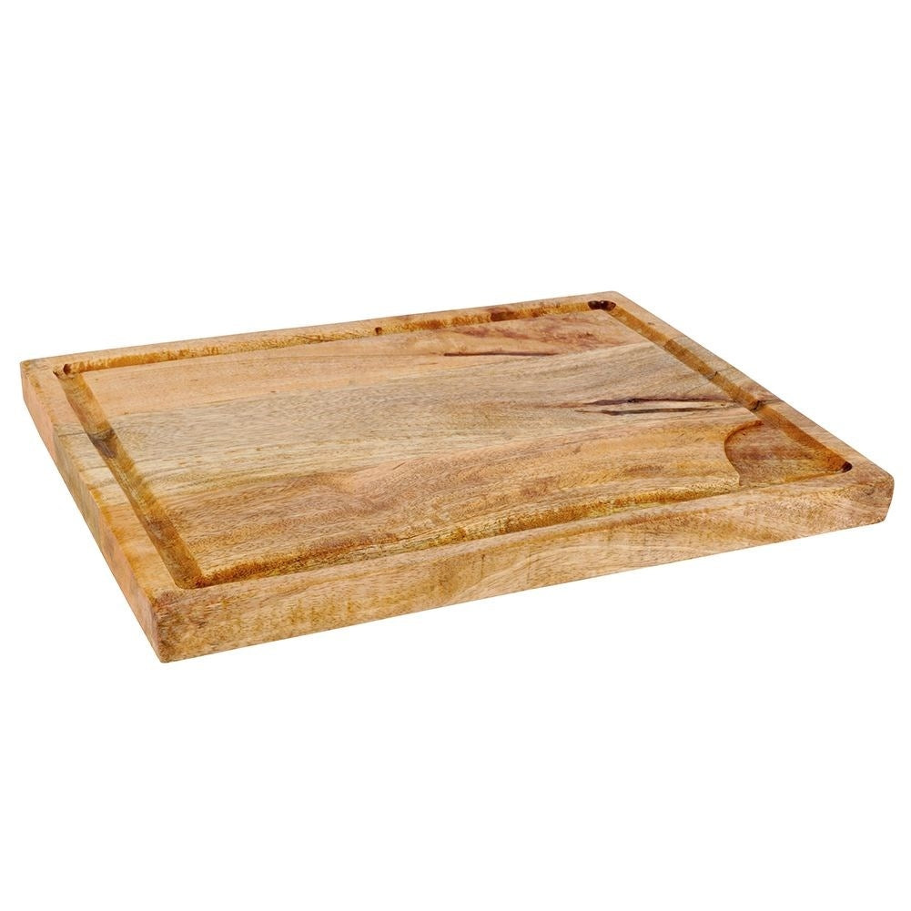 Large cutting board in mango wood with a practical chute