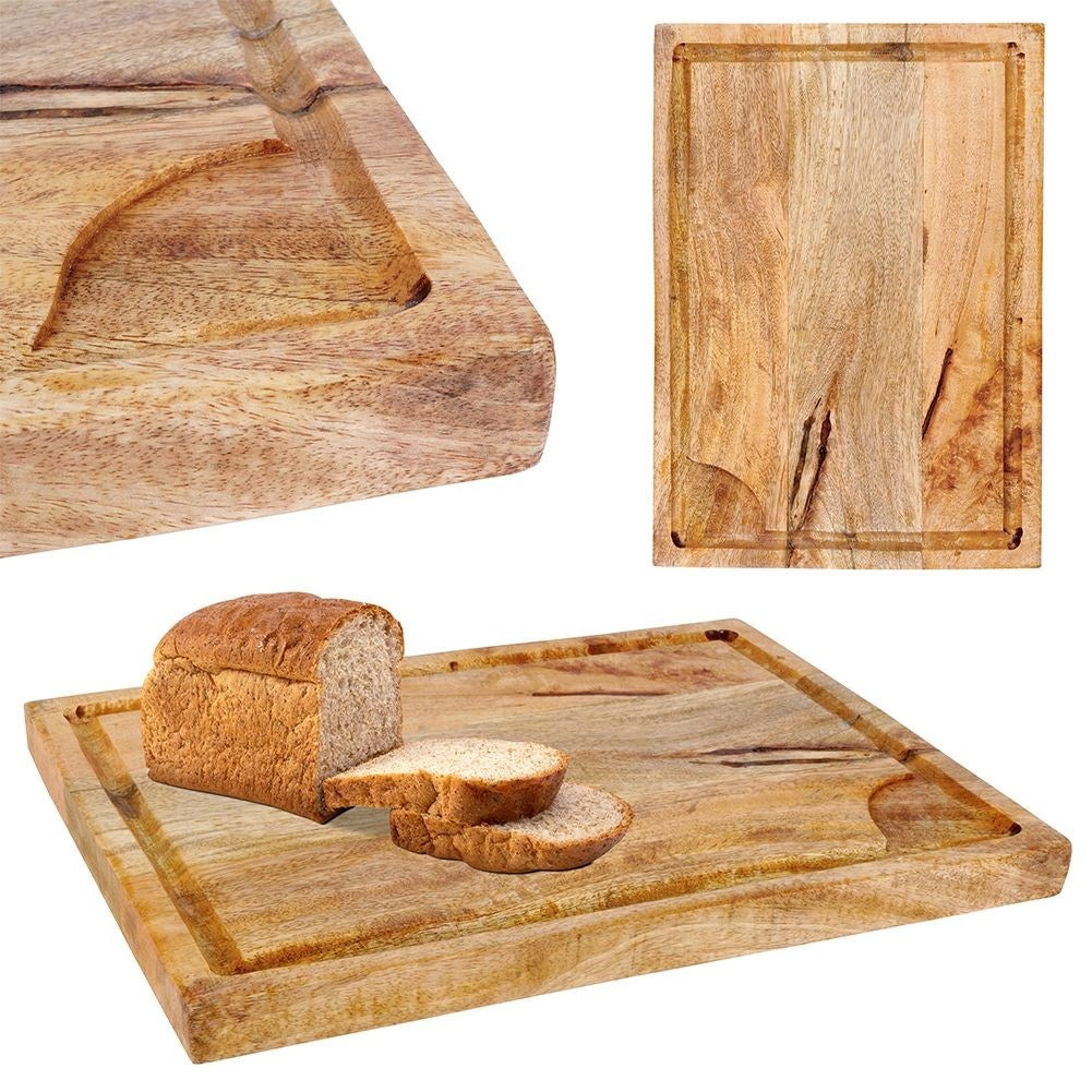 Large cutting board in mango wood with a practical chute