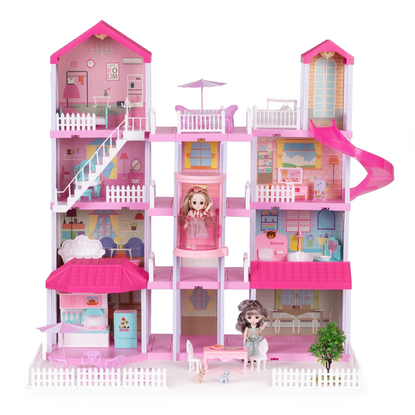 Large dollhouse with garden Villa furniture LED lamps