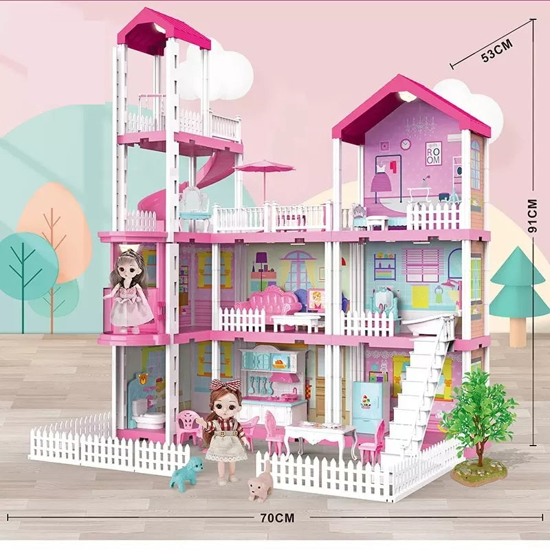 Large dollhouse with garden Villa furniture LED lamps