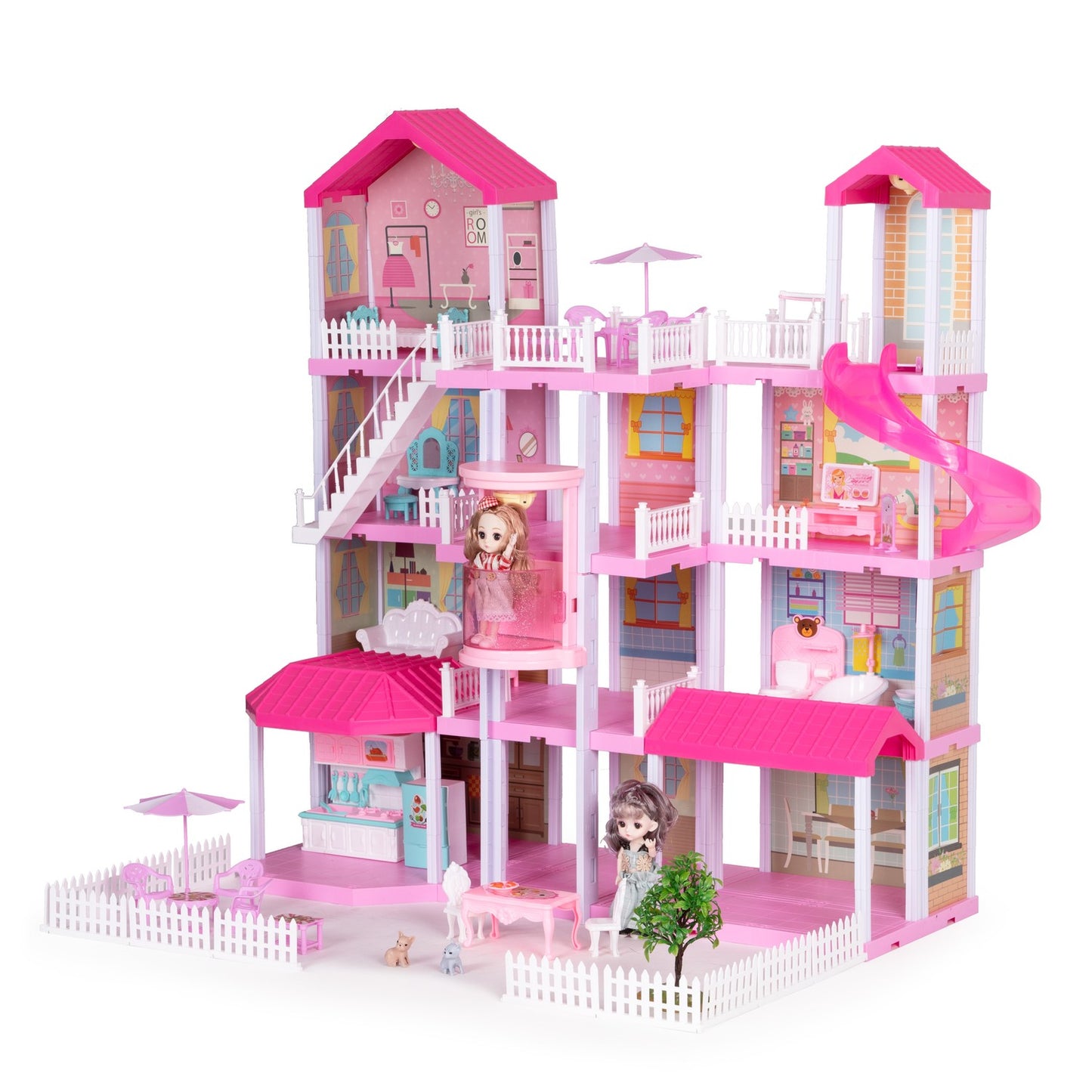 Large dollhouse with garden Villa furniture LED lamps