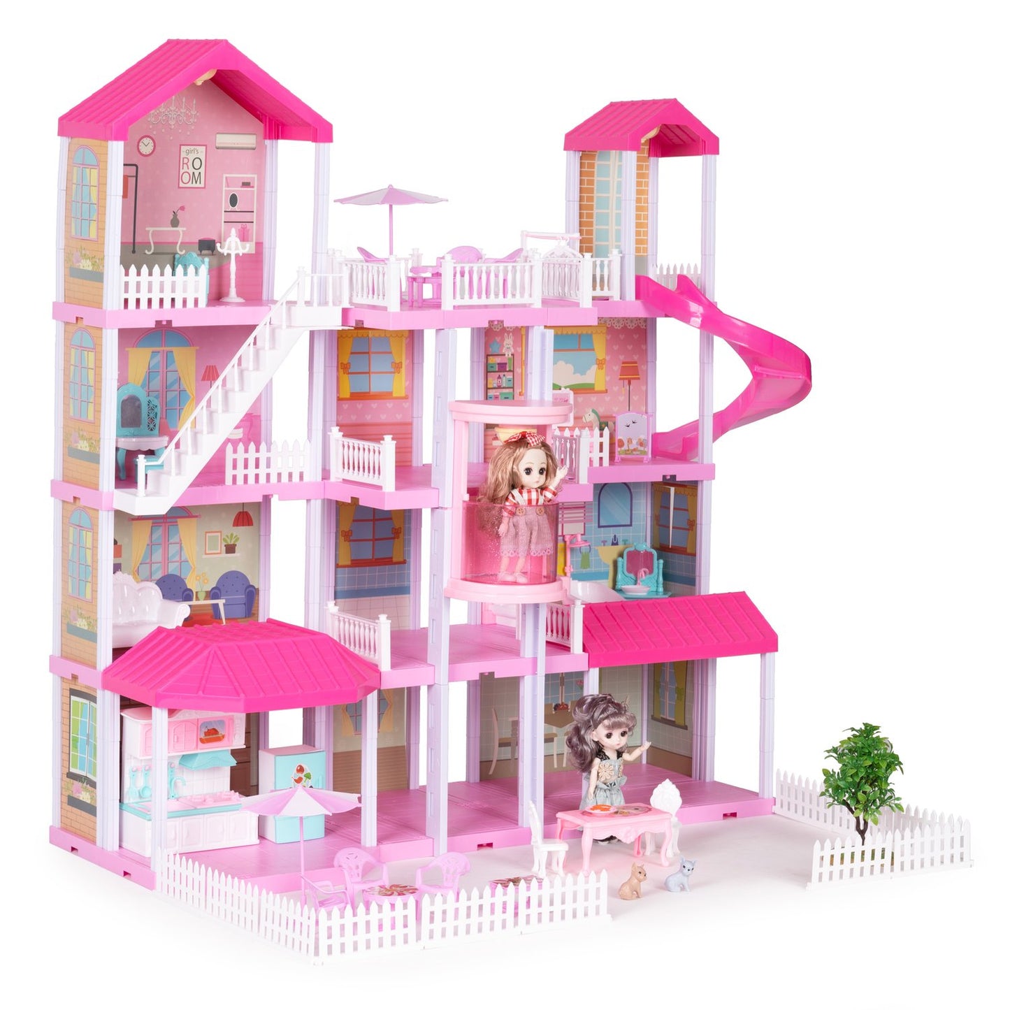 Large dollhouse with garden Villa furniture LED lamps