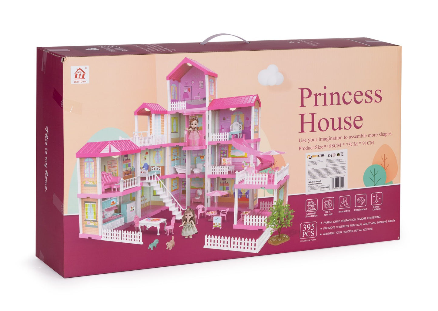 Large dollhouse with garden Villa furniture LED lamps