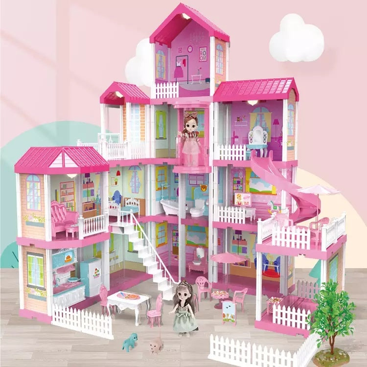 Large dollhouse with garden Villa furniture LED lamps
