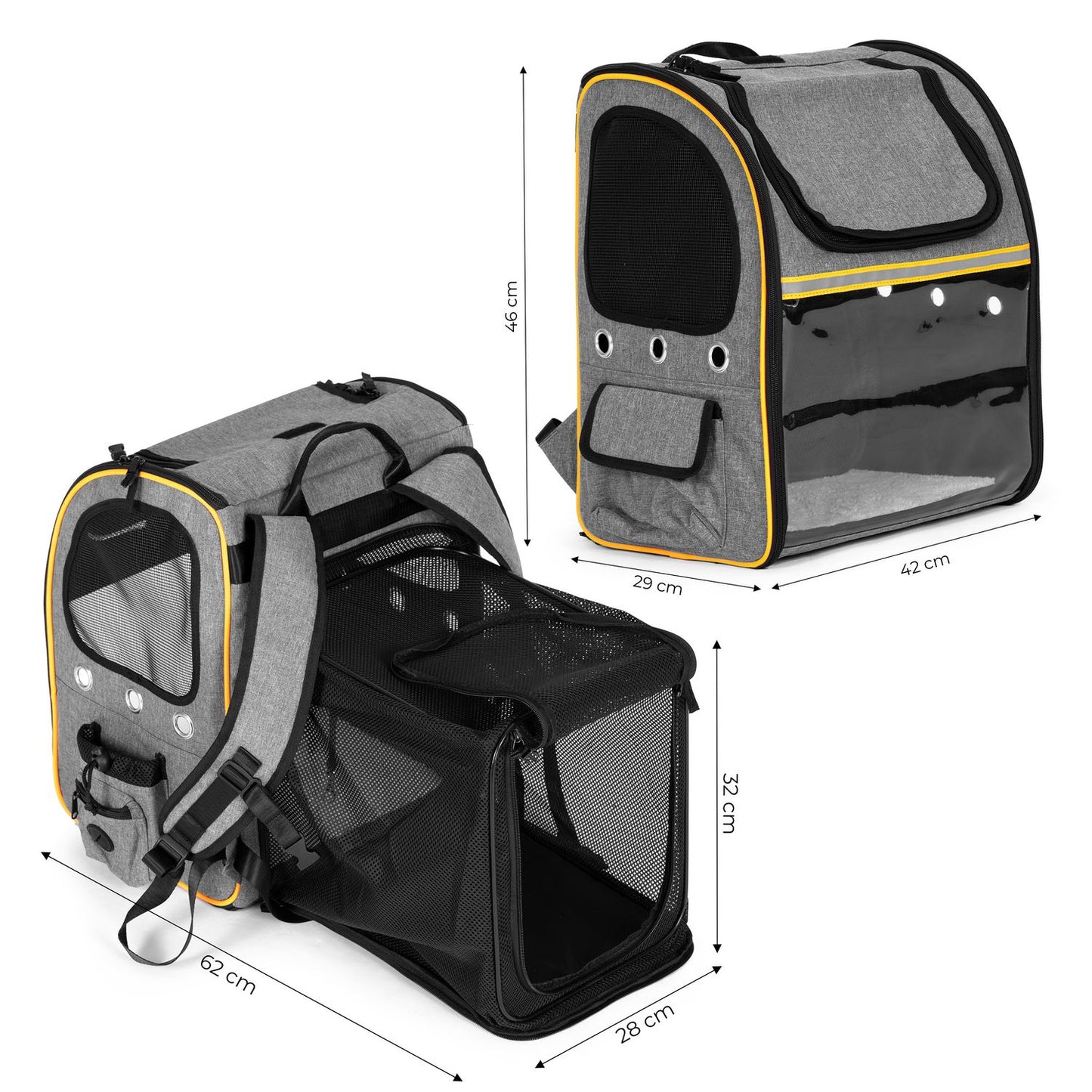 Large, durable, foldable backpack for transporting cats and dogs