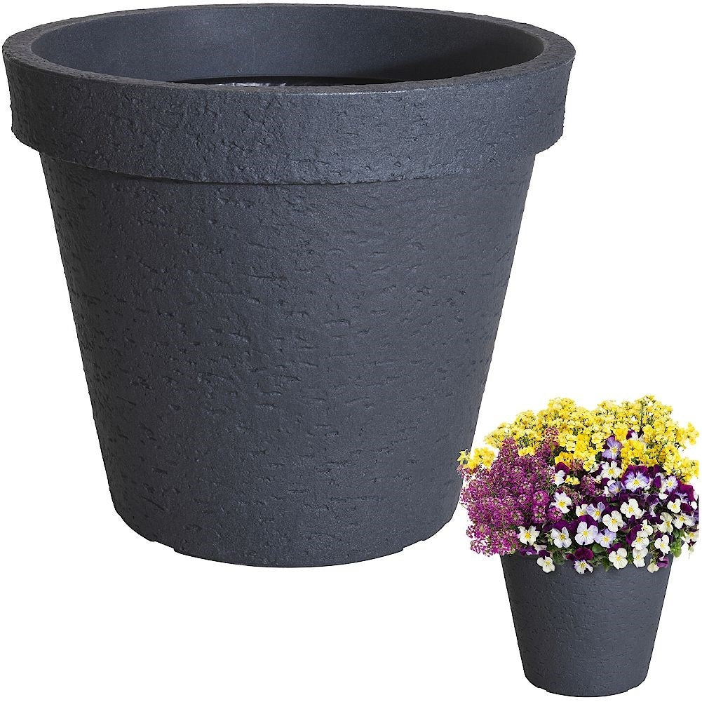 Large flower pot in weather-resistant plastic that imitates stone