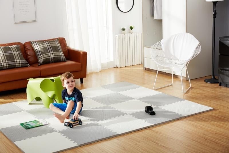 Large foam mat, Ricokids puzzle 60x60cm 4 pcs white and gray