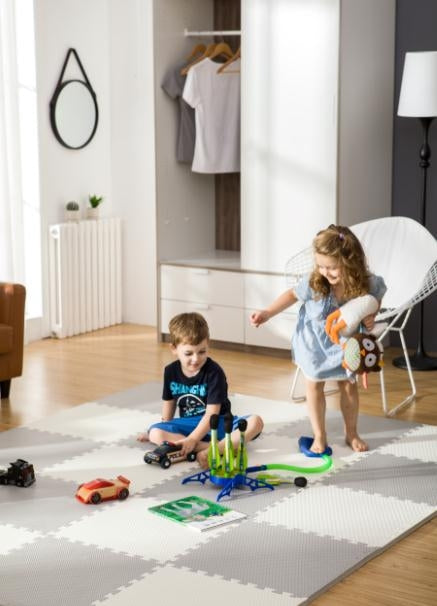 Large foam mat, Ricokids puzzle 60x60cm 4 pcs white and gray