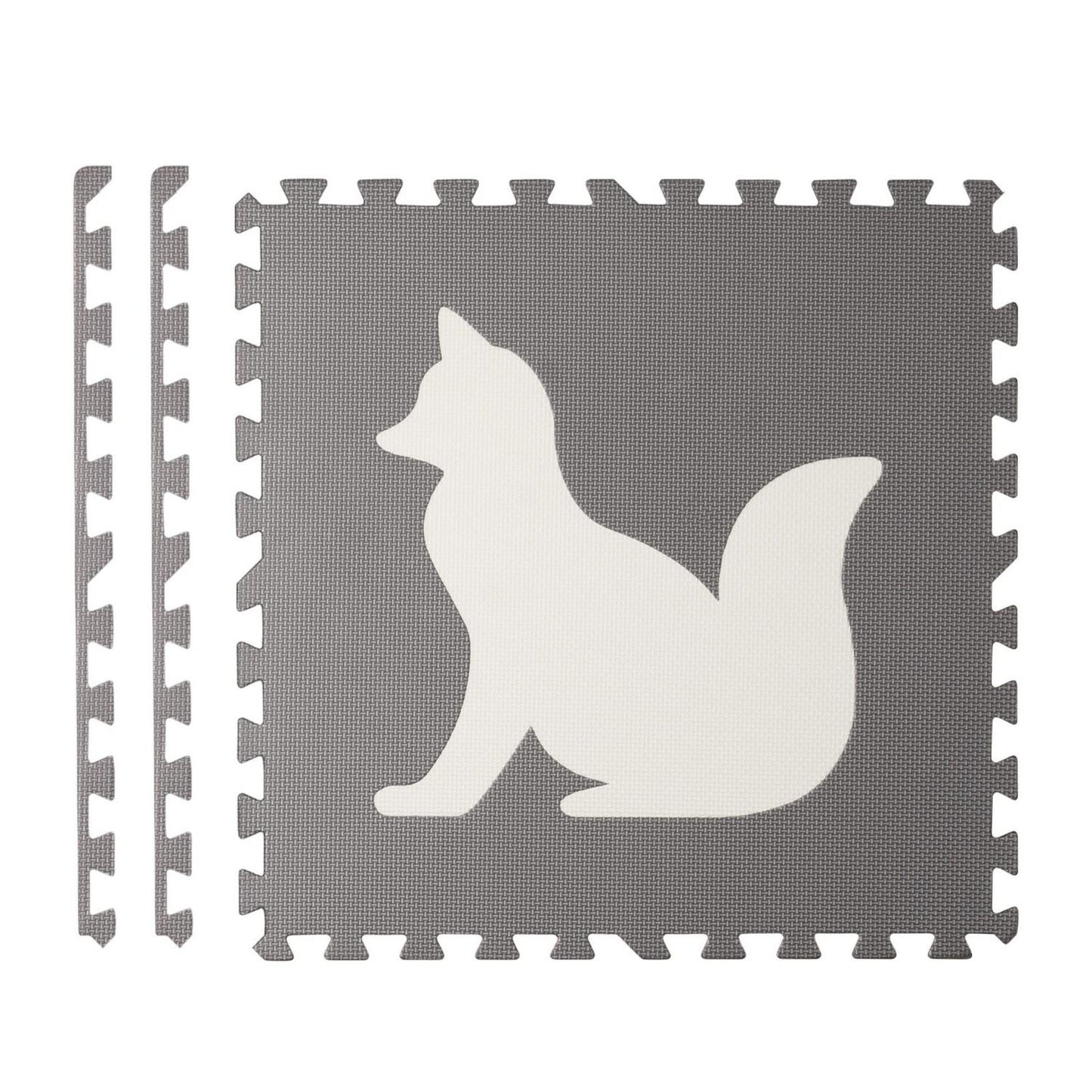 Large foam mat, puzzle, animal motif in white and grey, 6 pcs