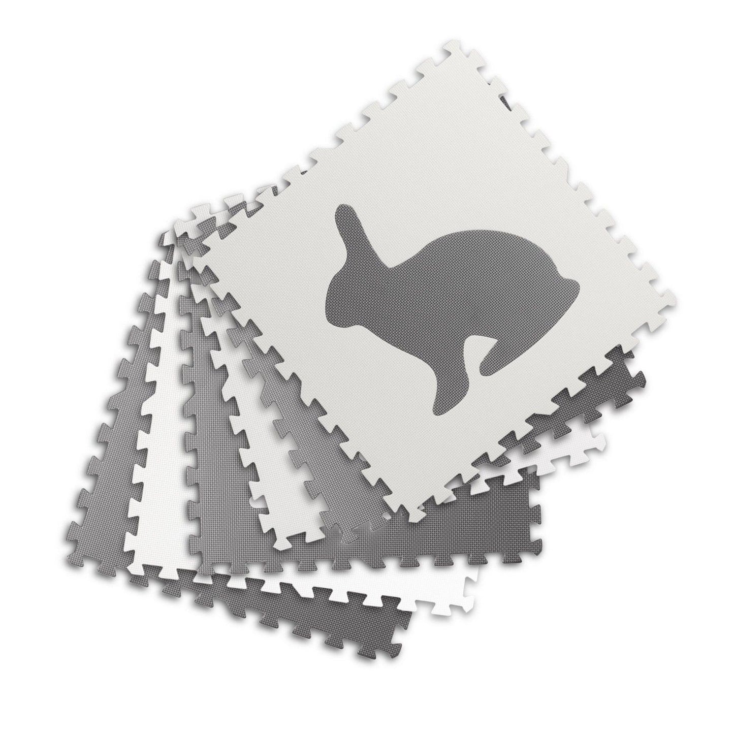 Large foam mat, puzzle, animal motif in white and grey, 6 pcs
