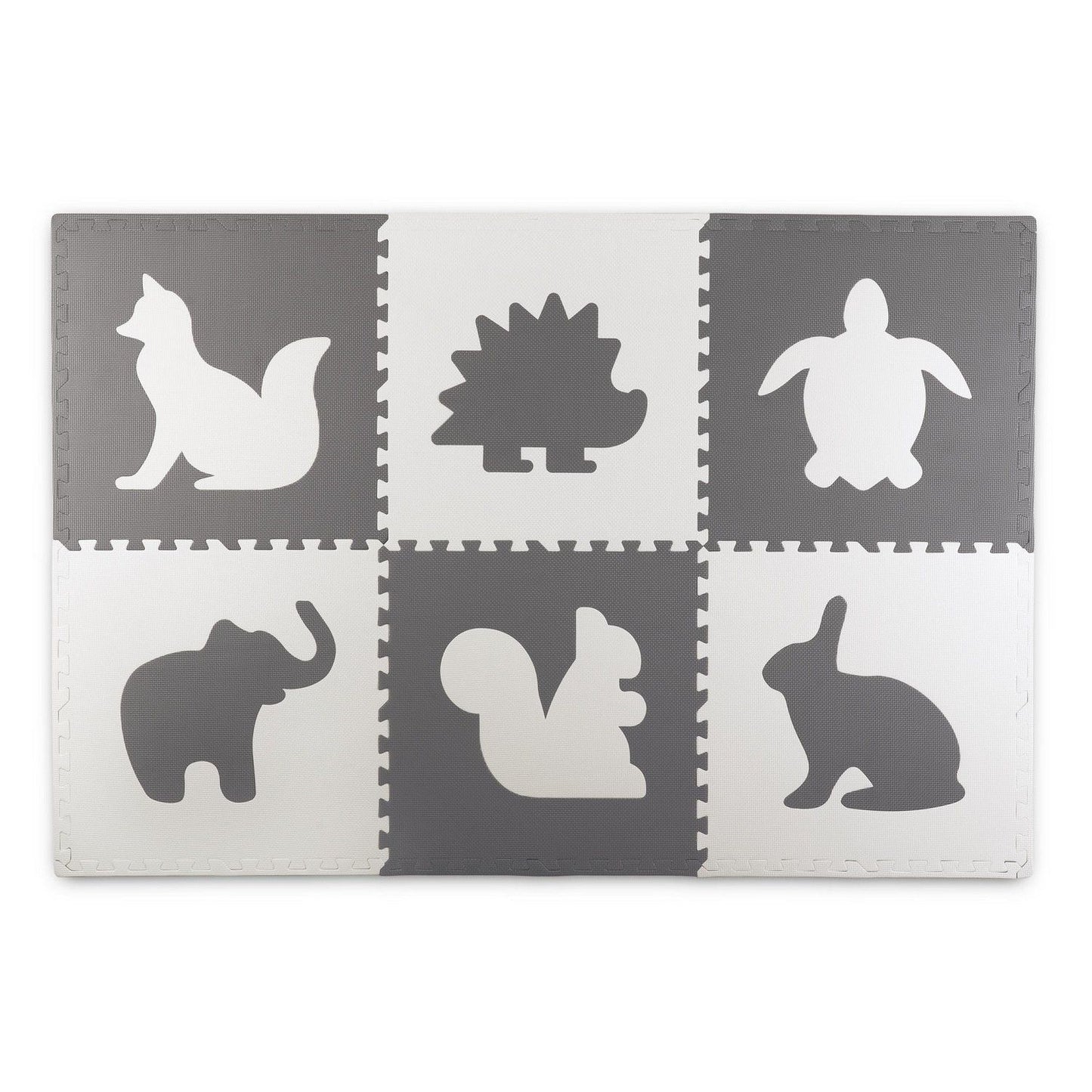 Large foam mat, puzzle, animal motif in white and grey, 6 pcs