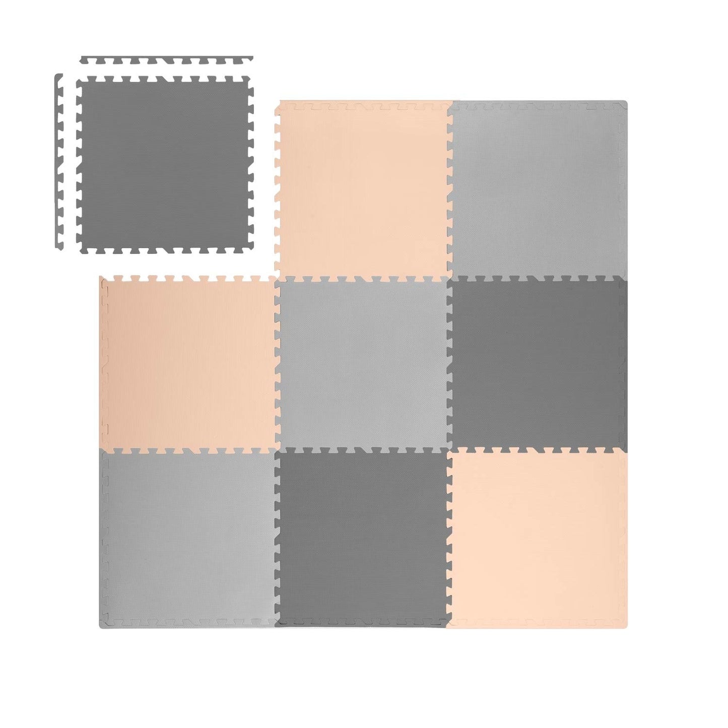 Large foam puzzle mat Ricokids 180x180cm 9 pcs gray-peach