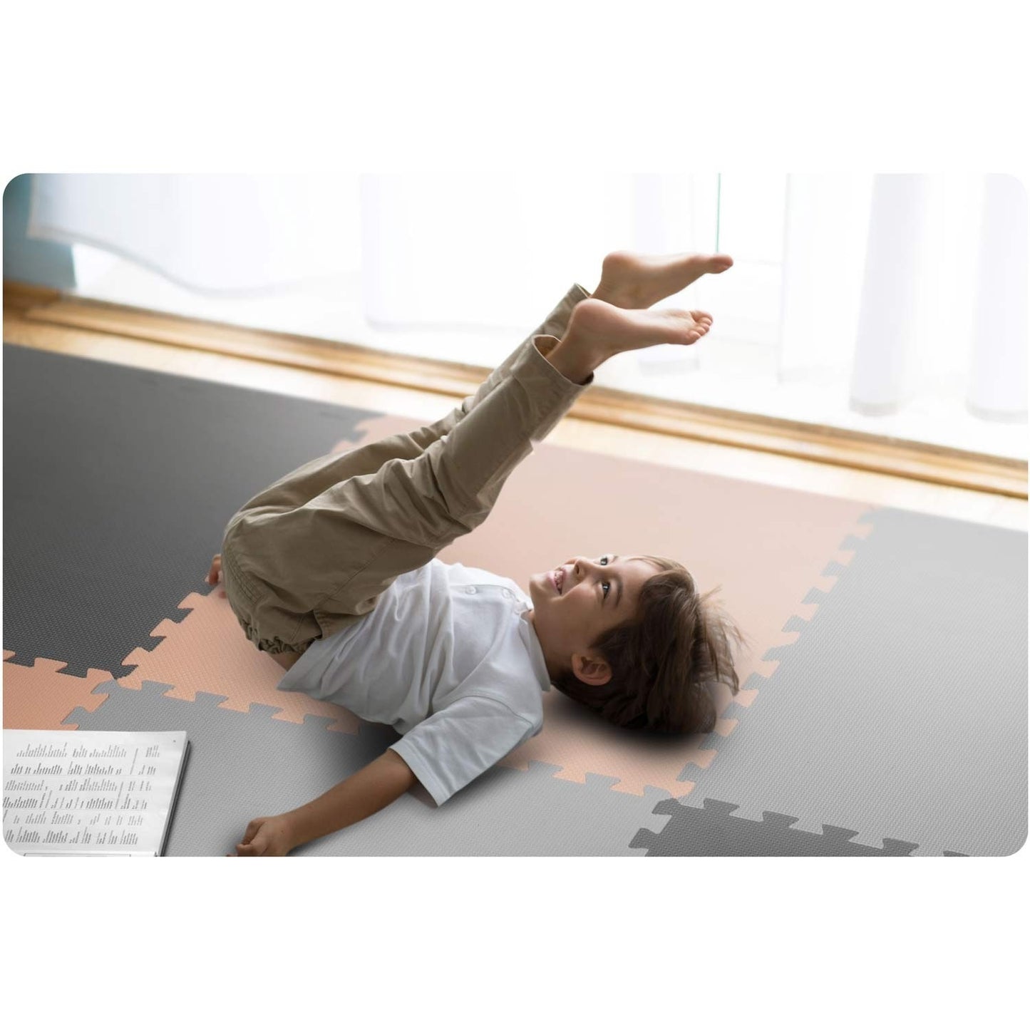 Large foam puzzle mat Ricokids 180x180cm 9 pcs gray-peach