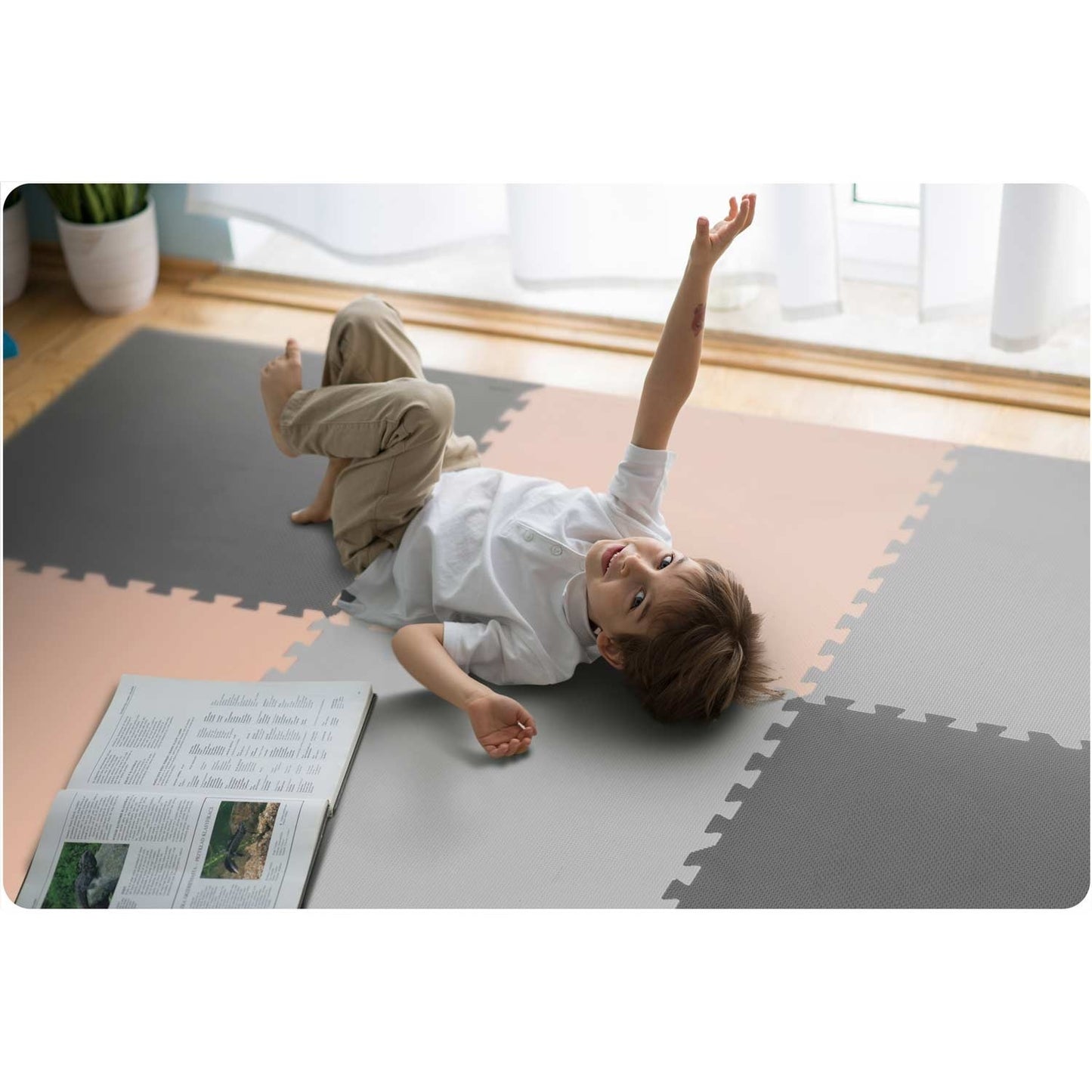 Large foam puzzle mat Ricokids 180x180cm 9 pcs gray-peach