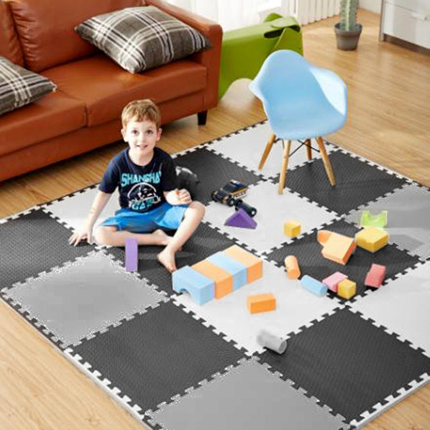 Large foam puzzle mat checkerboard Ricokids 180x180cm 9pcs