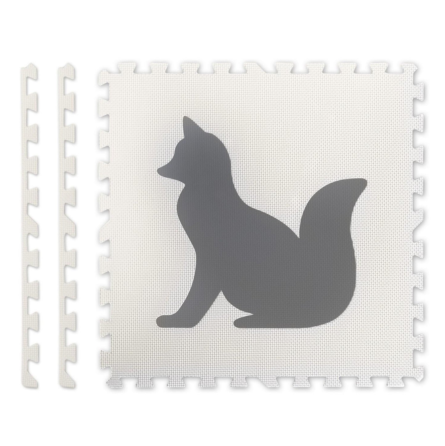 Large foam rubber mat, puzzle, animal motif in white and grey, 6 parts