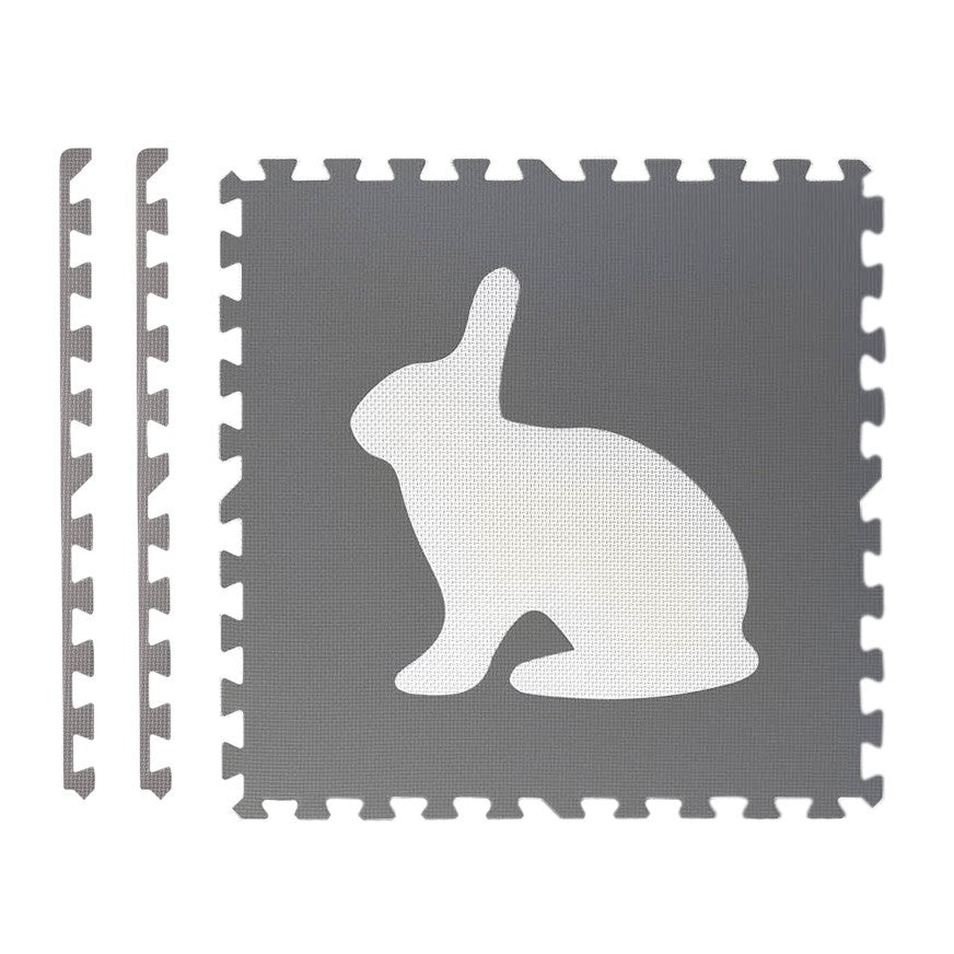 Large foam rubber mat, puzzle, animal motif in white and grey, 6 parts