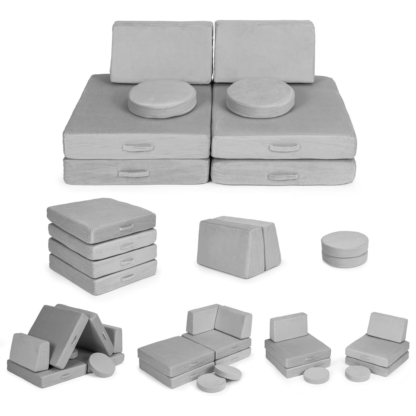 Large foldable modular sofa for children DIY, 8 soft pillows - gray ECOTOYS