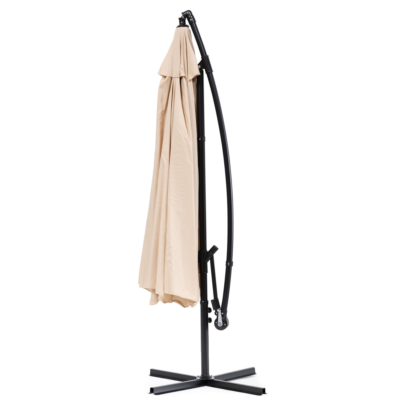 Large garden umbrella on a folding arm, 3.5 m, beige