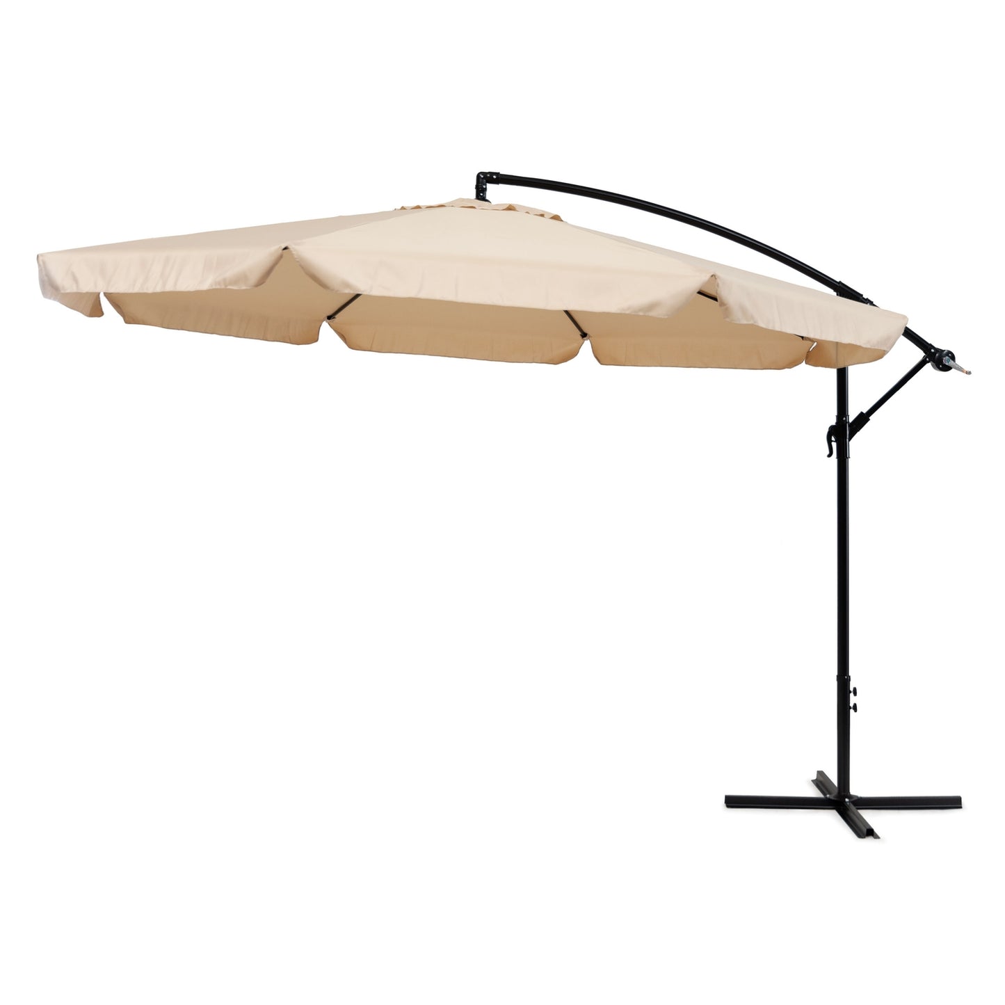 Large garden umbrella on a folding arm, 3.5 m, beige