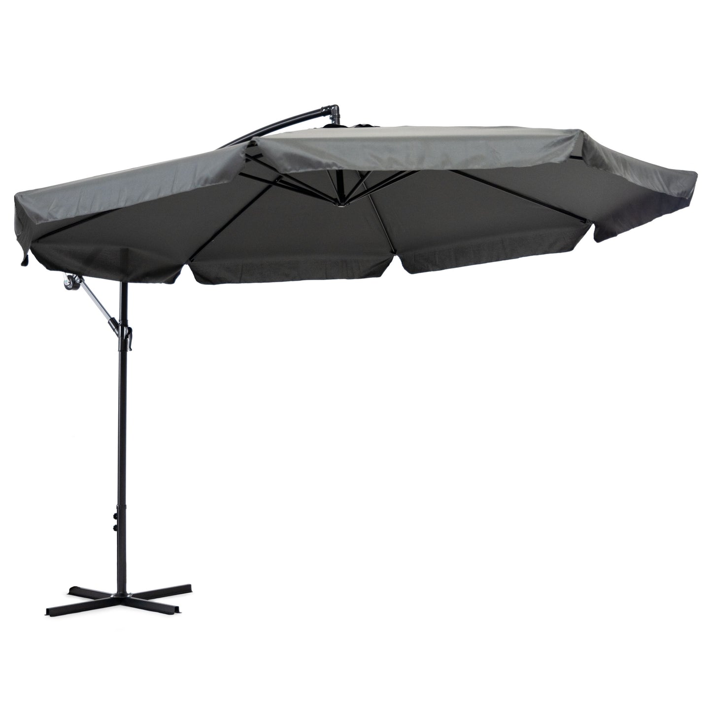 Large garden umbrella on a folding arm, 3.5 m, gray