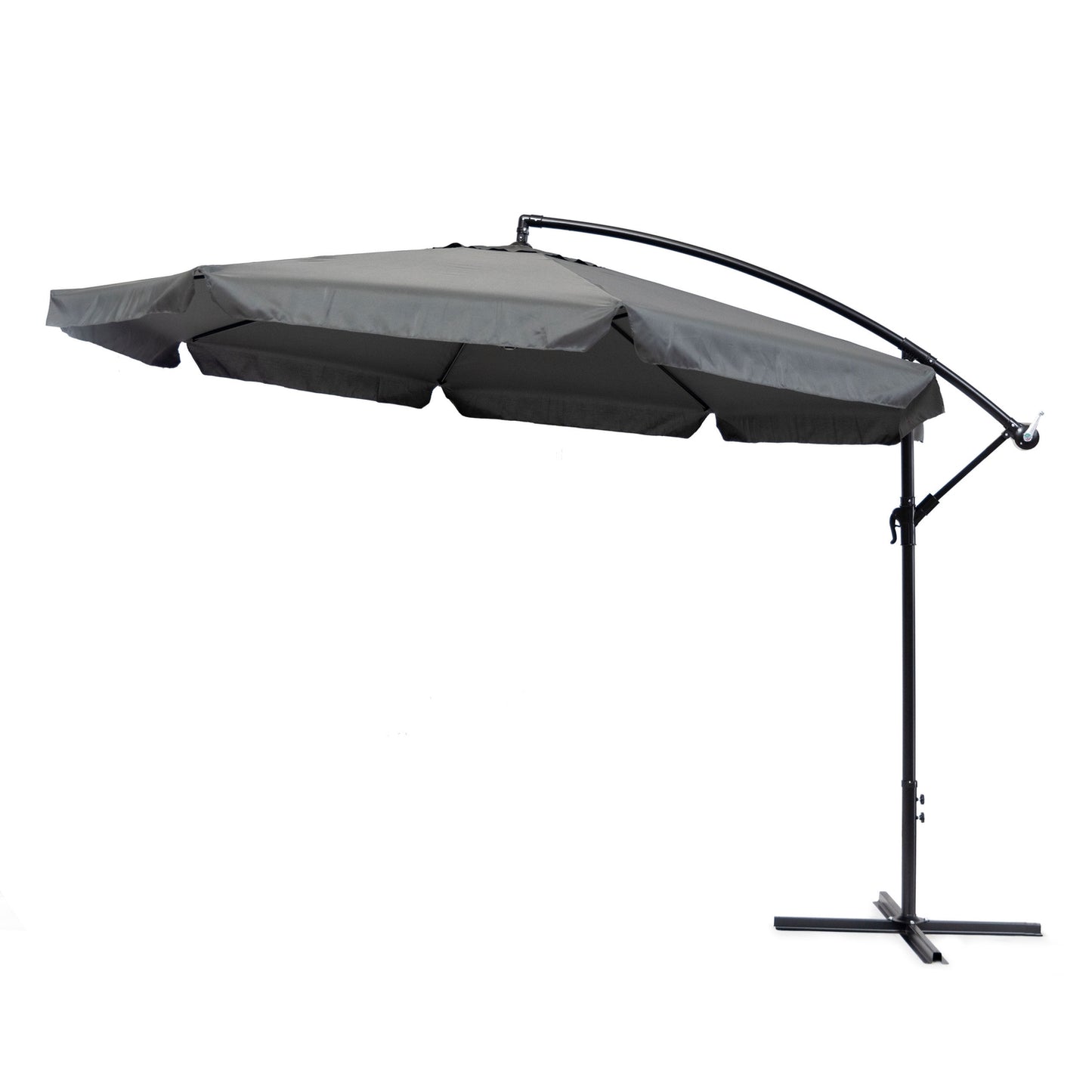 Large garden umbrella on a folding arm, 3.5 m, gray