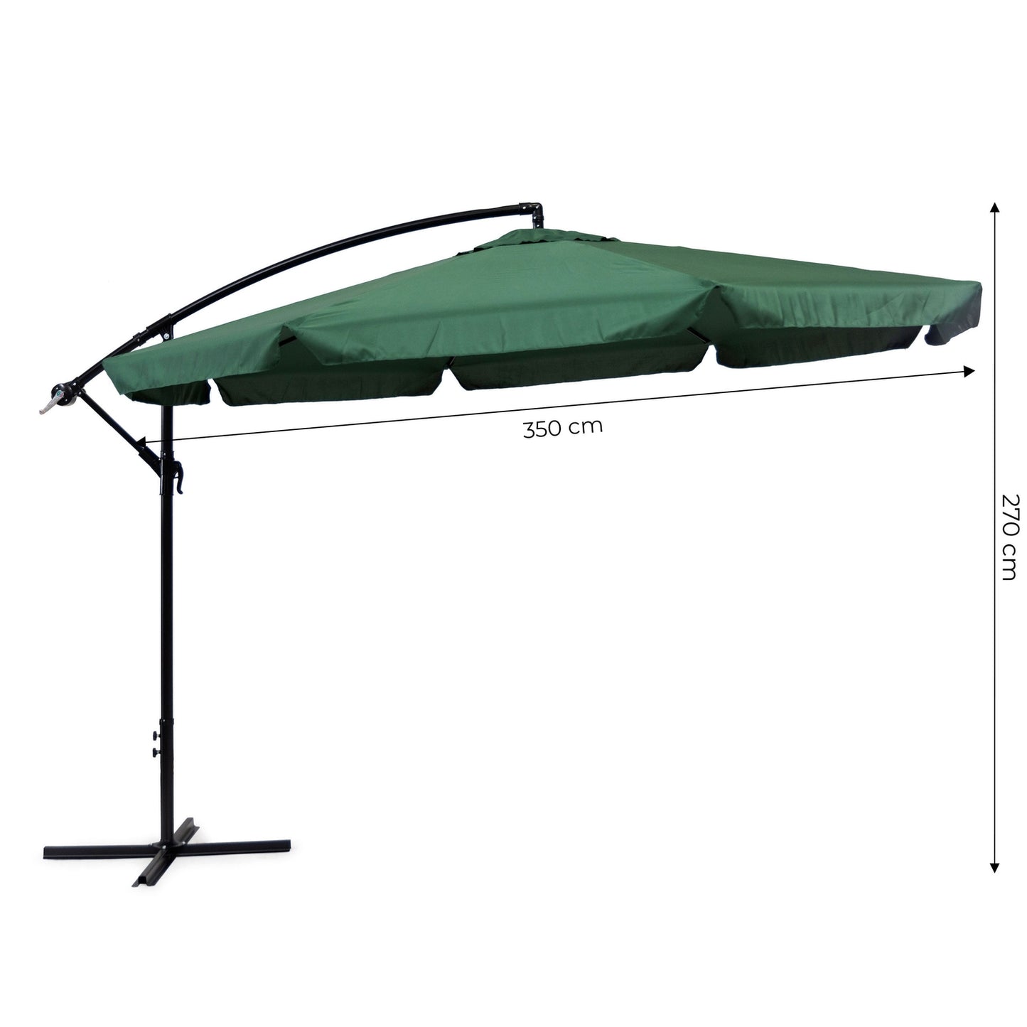 Large garden umbrella on a folding arm, 3.5 m, green