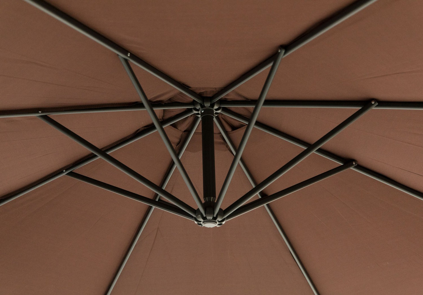Large garden umbrella on a folding arm, 3m, brown