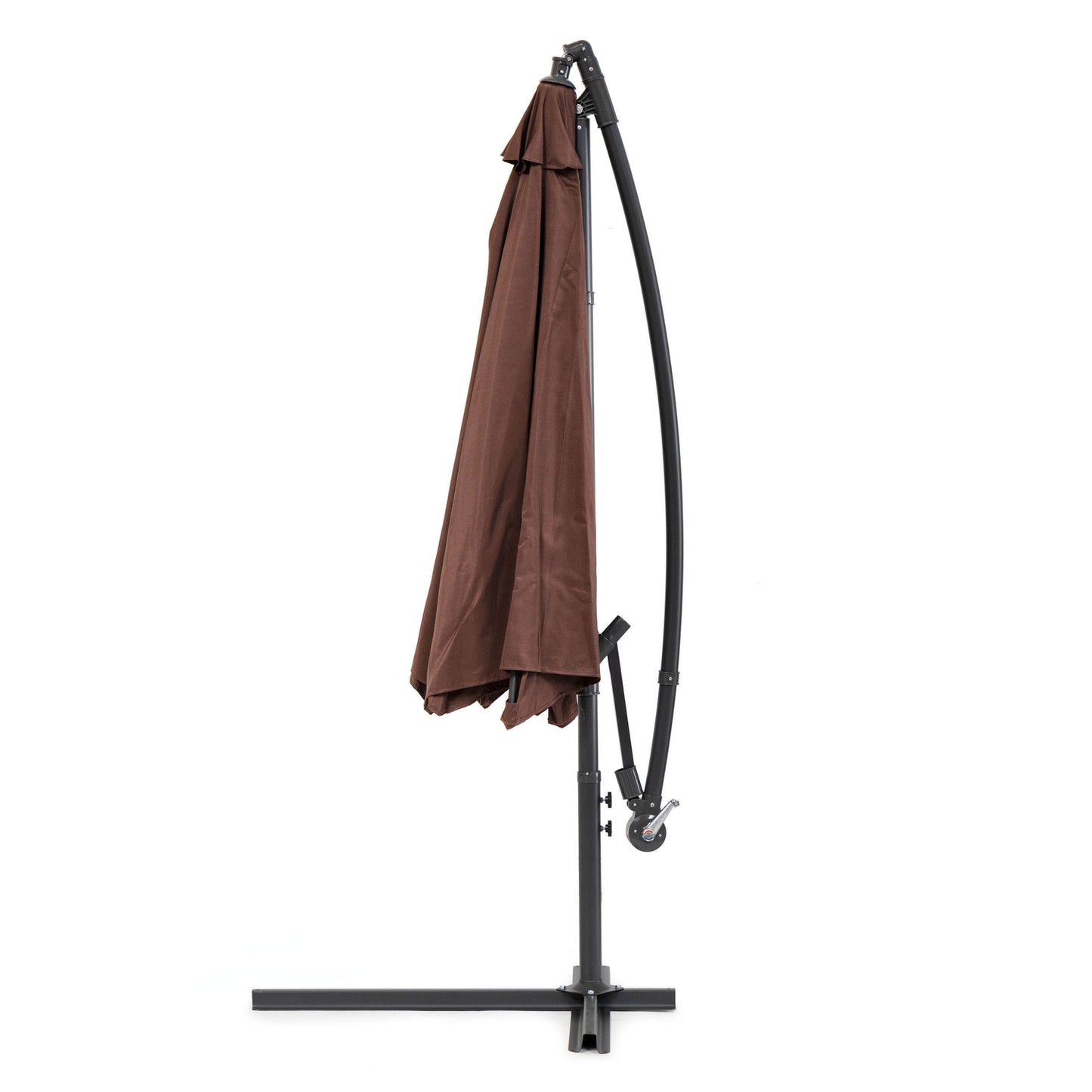 Large garden umbrella on a folding arm, 3m, brown