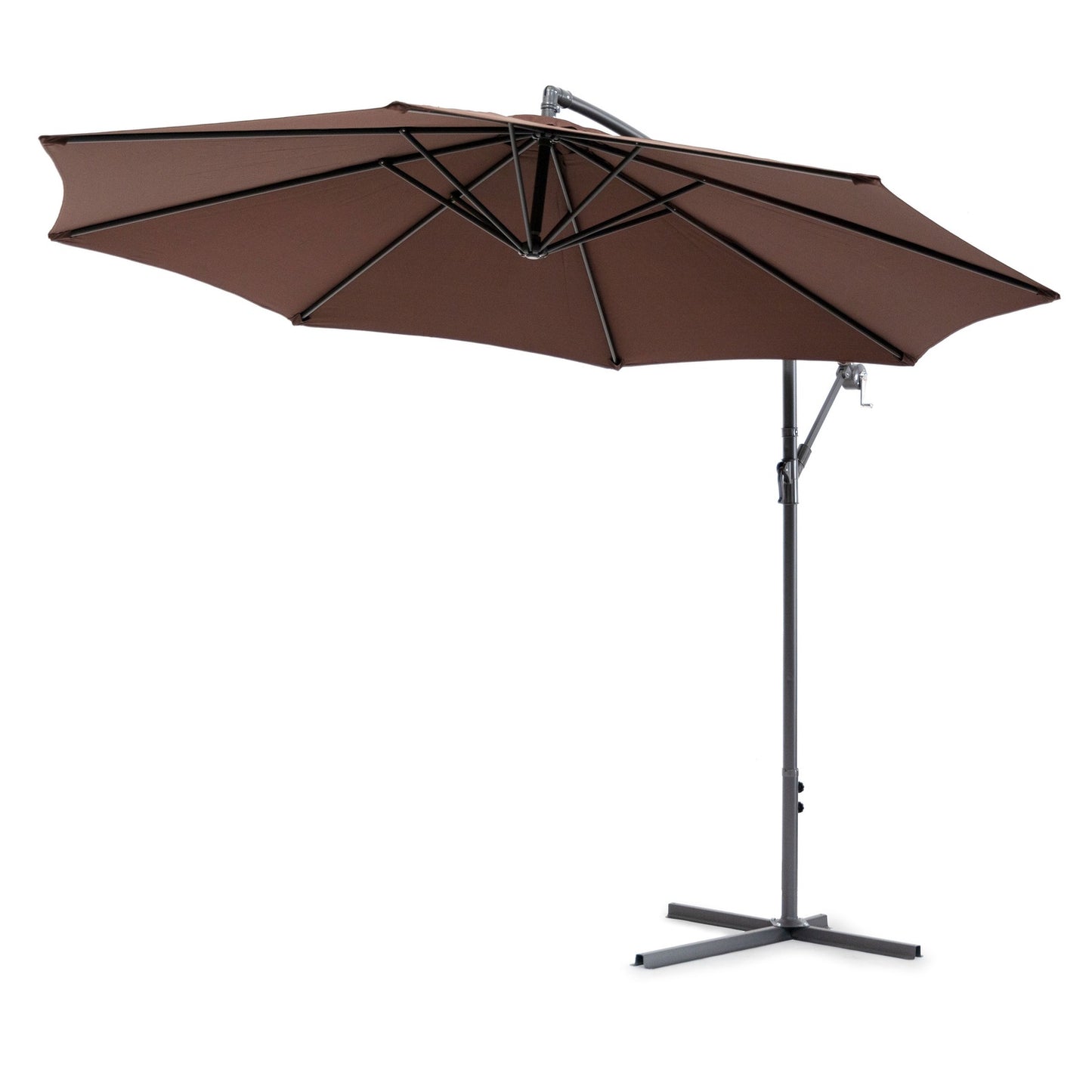 Large garden umbrella on a folding arm, 3m, brown