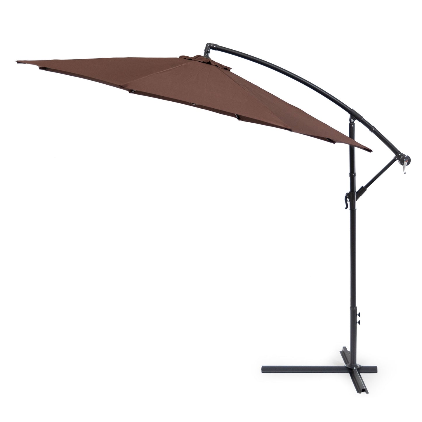 Large garden umbrella on a folding arm, 3m, brown
